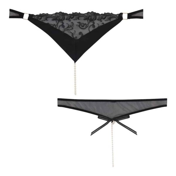 Delicate lace and black fishnet tanga panties with pearls from the Vienna collection by BRACLI at Brigade Mondaine