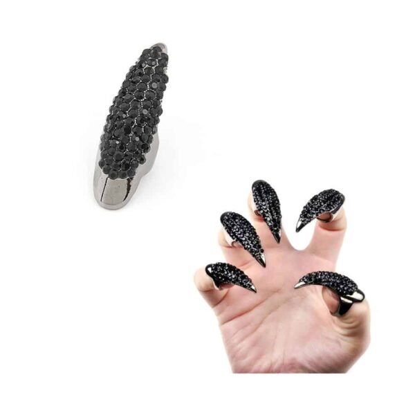 Brigade Mondaine black nail ring with rhinestones