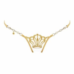 String à dentelle et chaîne dorées avec motif couronne par Lucky Cheeks chez Brigade Mondaine