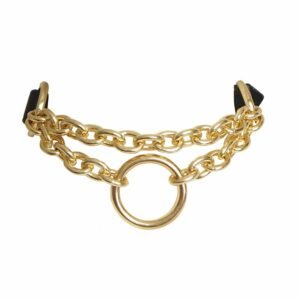 Chocker en cuir noir et chaînes dorées avec anneau central THE MODEL TRAITOR chez Brigade Mondaine