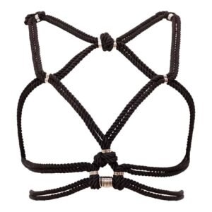 Harnais noir en corde shibari bondage nouée autour des sein et dos nu Figure of A chez Brigade Mondaine