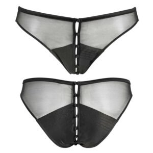 Mesh and black satin panties open with Atelier Amour satin buttons at Brigade Mondaine
