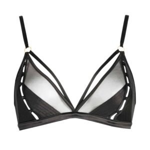 Triangle bra in mesh and black satin with opening in the Douce Insomnie collection by Atelier Amour at Brigade Mondaine