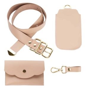 ALBANE BELT with two removable beige leather pockets with gold metal finishes from MIA ATELIER at BRIGADE MONDAINE