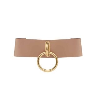 LUNA CHOKER beige leather with gold metal finishes by MIA ATELIER at BRIGADE MONDAINE