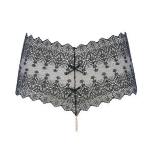 Black transparent PANTY g-string made of lace and pearls from Majorca from the BRACLI brand GENEVA collection at BRIGADE MONDAINE