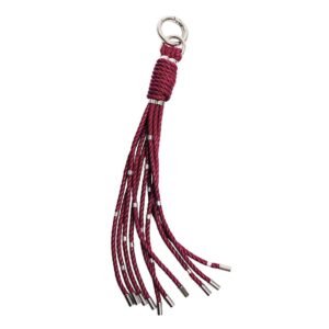 Llavero bdsm con látigo en cuerdas burdeos y detalles plateados