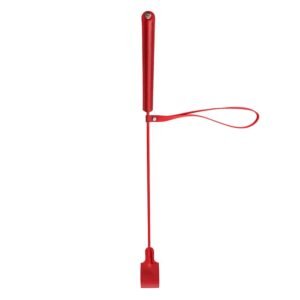 Red leather whip with a strap on the flattened handle and on the tip Baed Stories logo