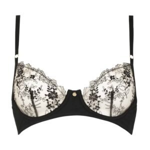 Après Minuit floral lace over sheer tulle basket bra with crossed elastics in the back
