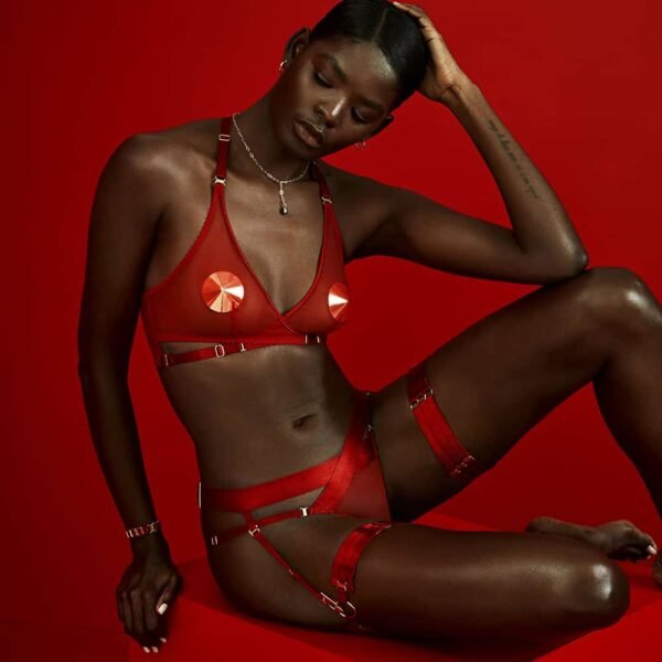 Soutien gorge Art Deco en résille rouge par Bordelle lingerie