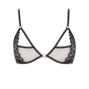 Manhattan collection by Bracli. Black triangle bra Manhattan Lurex transparent and lace. The seam is highlighted by silver sequins.