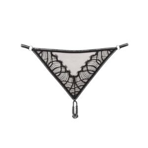 Collection Manhattan de Bracli. G String Manhattan Point G de la marque Bracli noir à dentelle avec des parties transparentes et à perles noires.