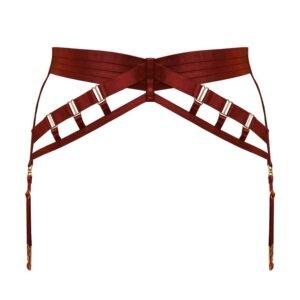 Signature bordelle suspender belt in burnt red with 24-carat finish