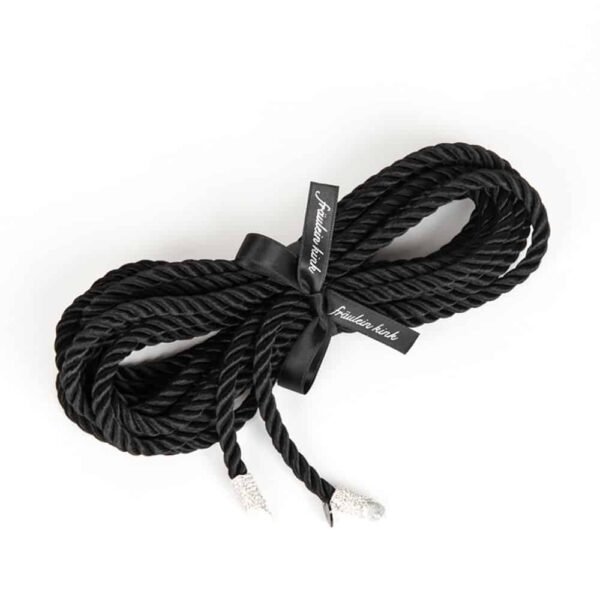 The Shibari Nero rope is a 5 meter long bondage lasso with a silver crystal tip. Transform the lasso as a belt or harness to add a special fetish touch to your favorite outfit.